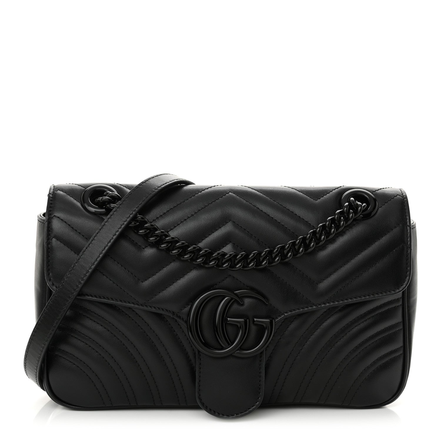 Gucci Calfskin Matelasse Monochrome Small GG Marmont Shoulder Bag Black 1 of 13
