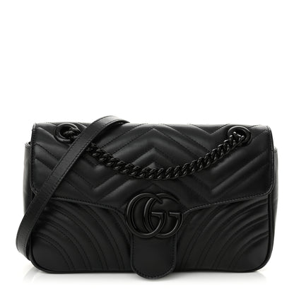 Gucci Calfskin Matelasse Monochrome Small GG Marmont Shoulder Bag Black 1 of 13