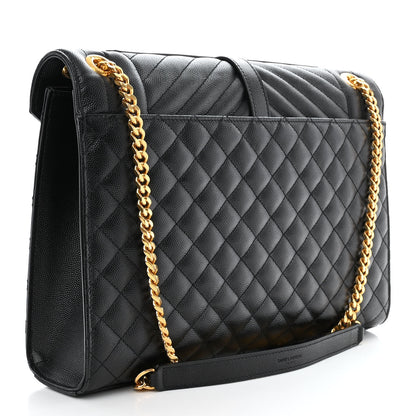 Saint Laurent Grain De Poudre Textured Mixed Matelasse Large Triquilt Monogram Satchel Black 3 of 10