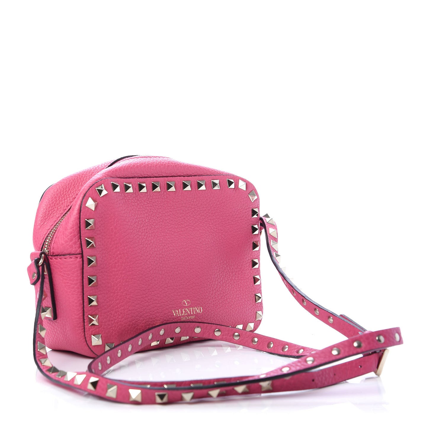 Pebbled Calfskin Rockstud Camera Crossbody Bag Peony