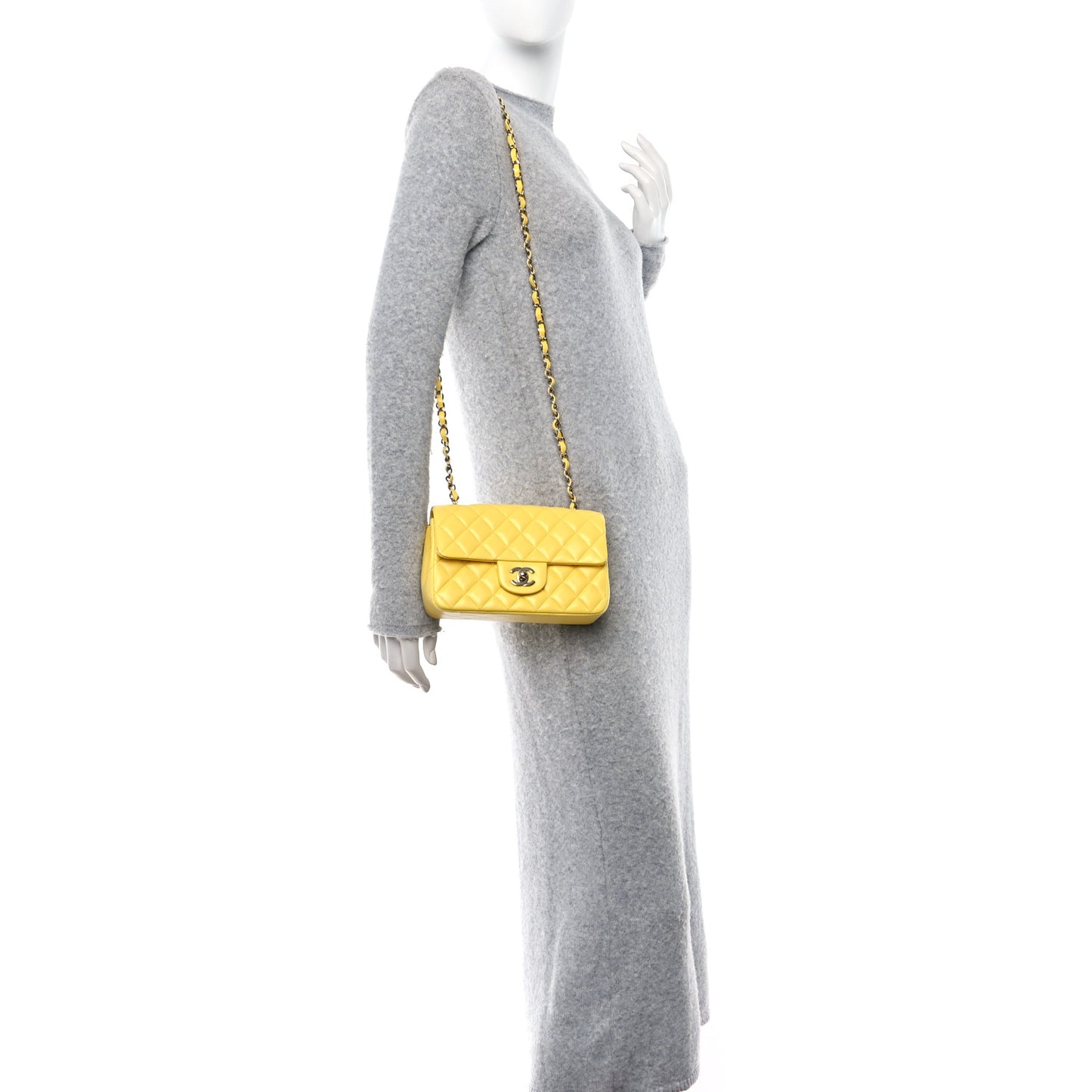 Lambskin Quilted Mini Rectangular Flap Yellow