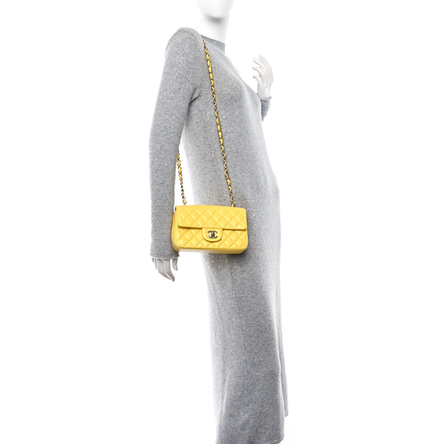 Chanel Lambskin Quilted Mini Rectangular Flap Yellow 2 of 11