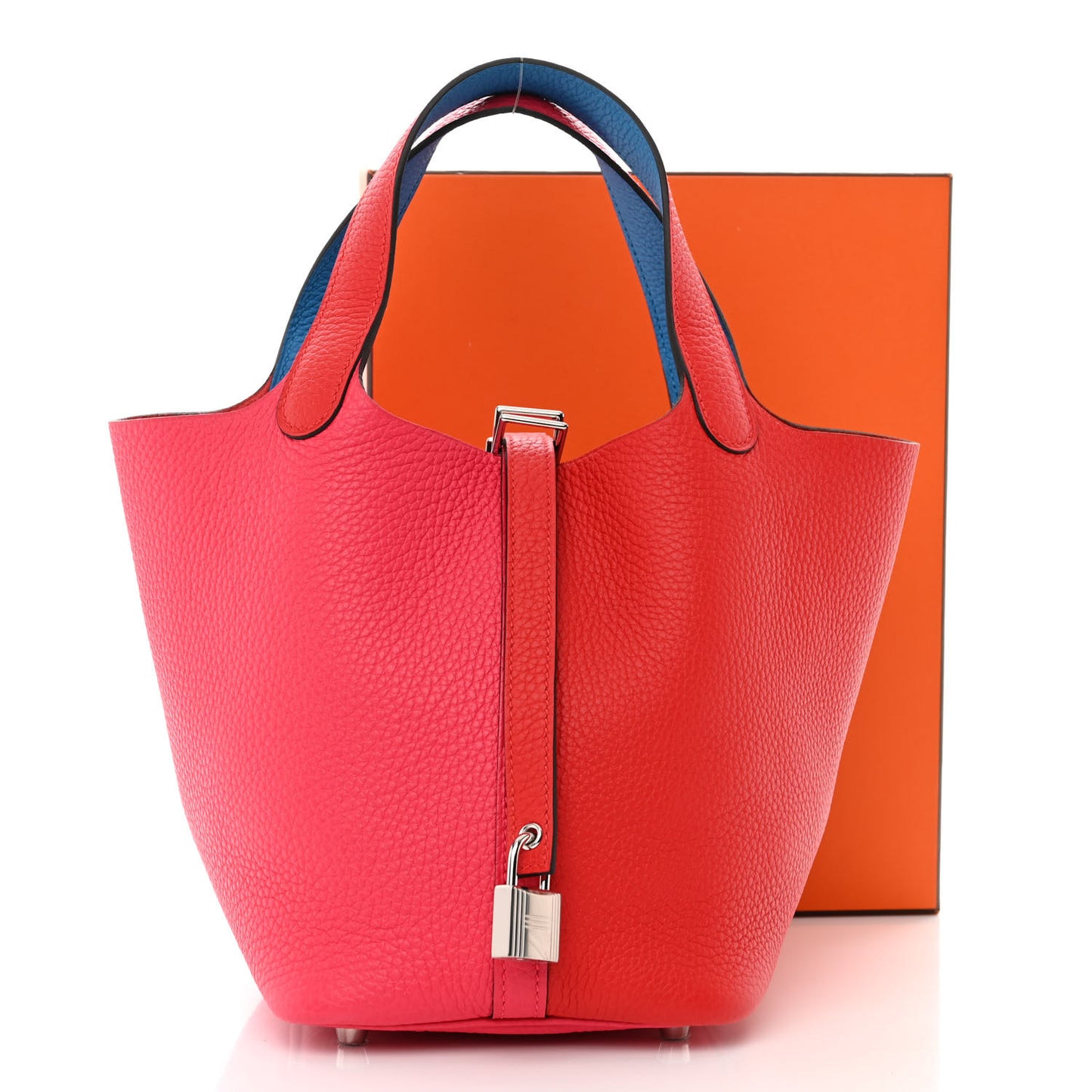 Taurillon Clemence Tri-Color Picotin Lock 18 PM Rouge Coeur Rose Extreme Bleu Zanzibar
