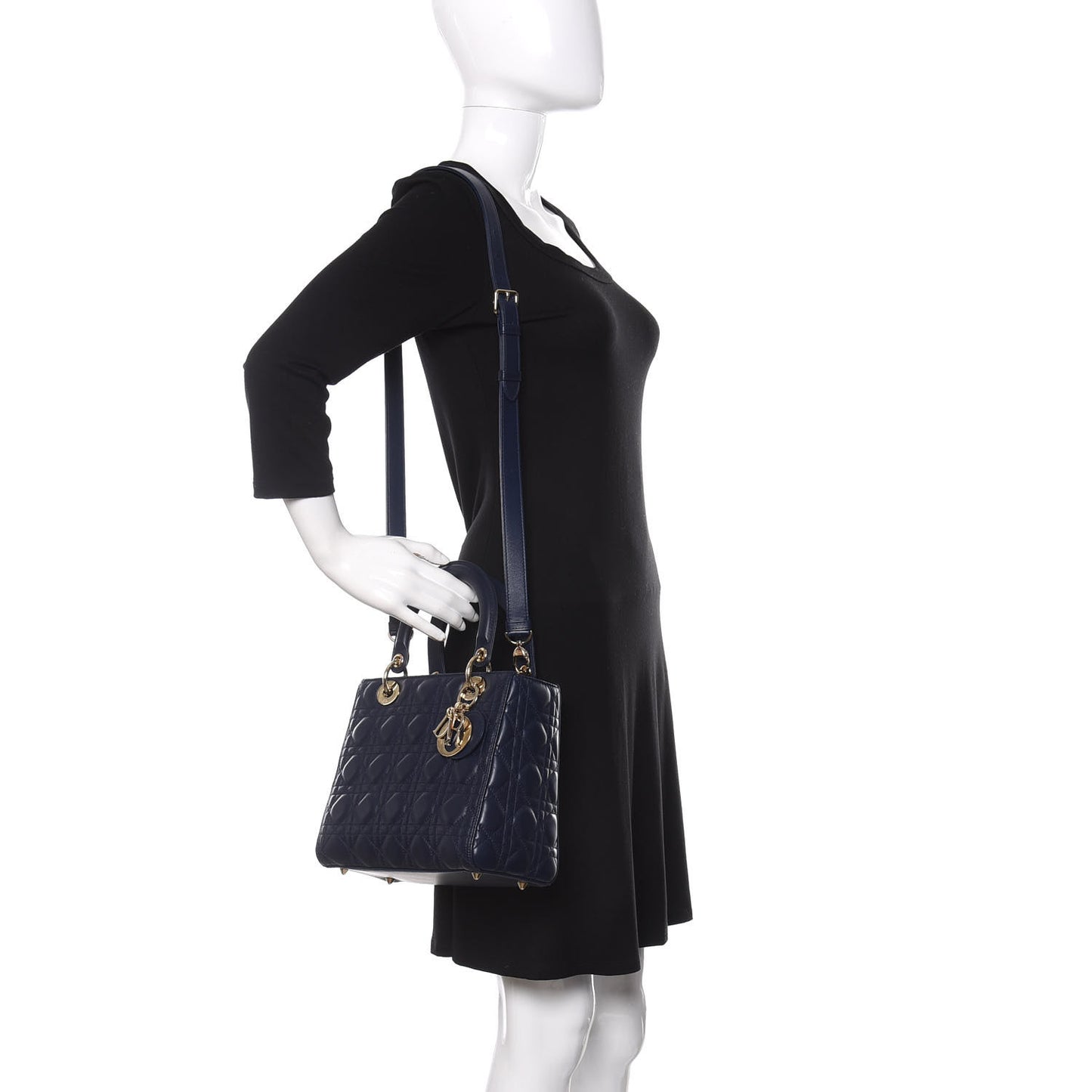 Lambskin Cannage Medium Lady Dior Navy Blue