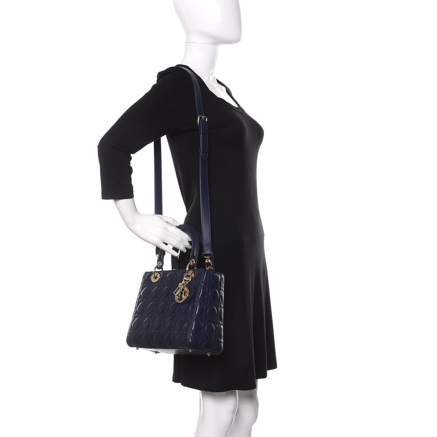 Christian Dior Lambskin Cannage Medium Lady Dior Navy Blue 2 of 10