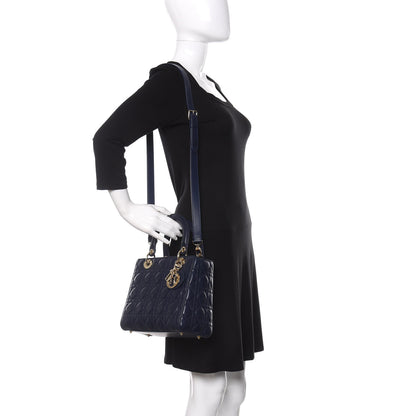 Christian Dior Lambskin Cannage Medium Lady Dior Navy Blue 2 of 10