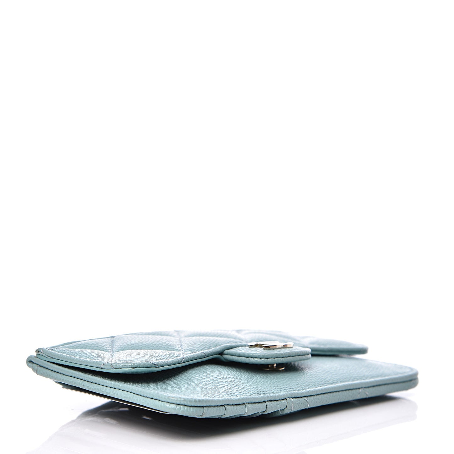 Caviar Quilted Flap Zip Card Holder Light Blue