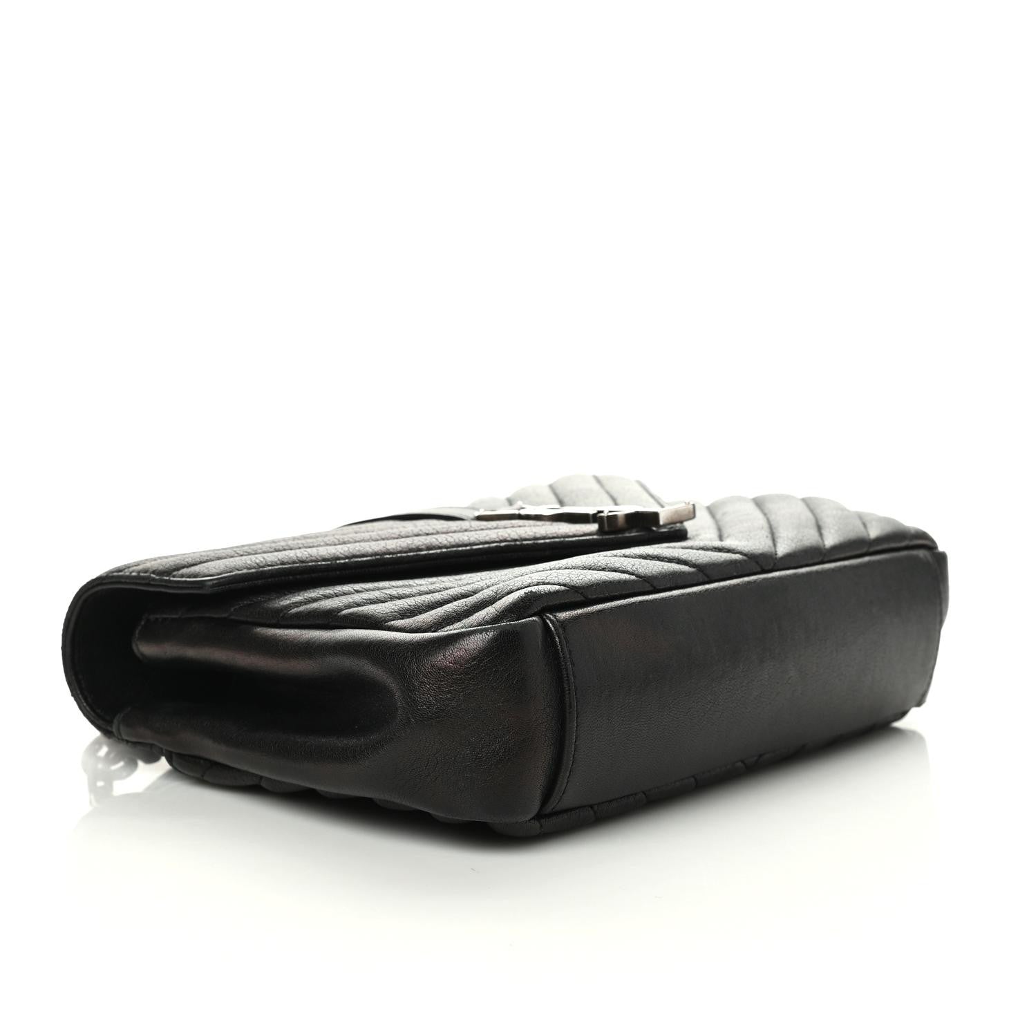 Saint Laurent Sheepskin Matelasse Chevron Monogram Medium College Bag Black 4 of 9