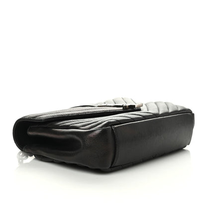 Saint Laurent Sheepskin Matelasse Chevron Monogram Medium College Bag Black 4 of 9
