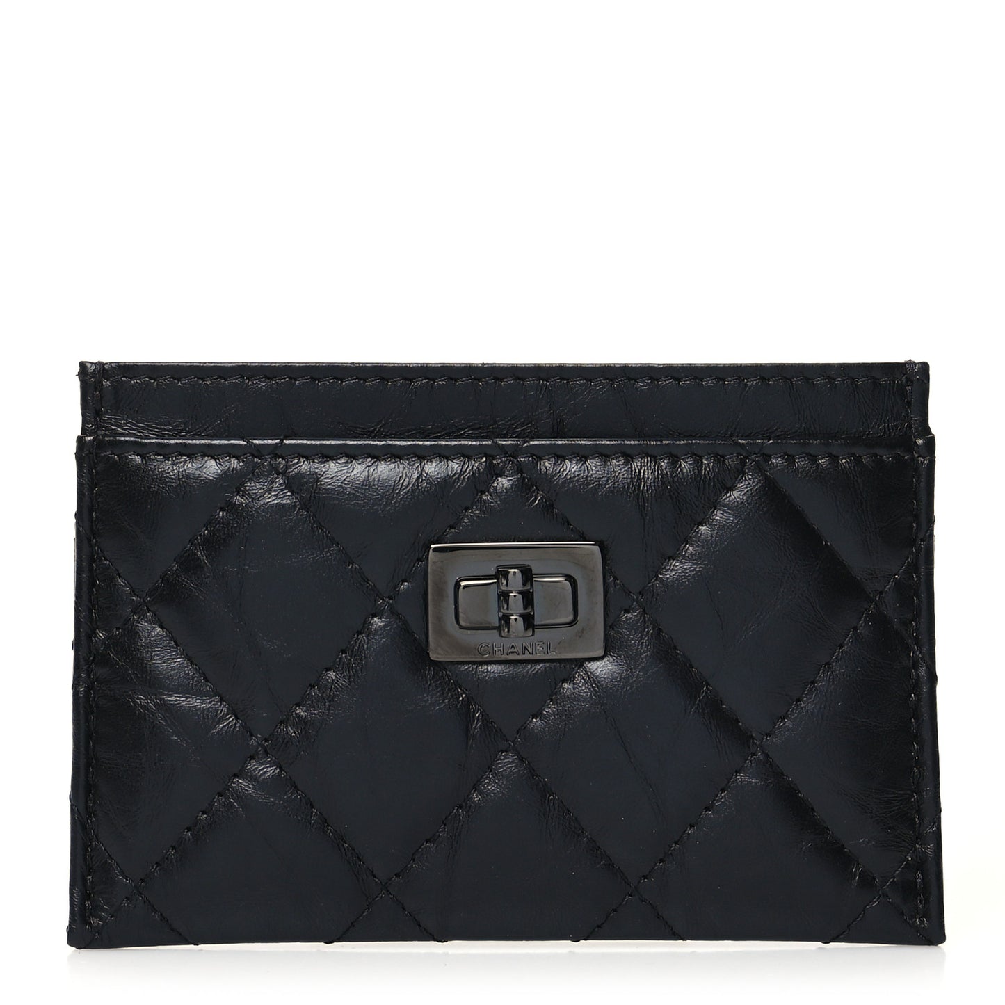 Aged Calfskin Quilted Reissue Card Holder Black