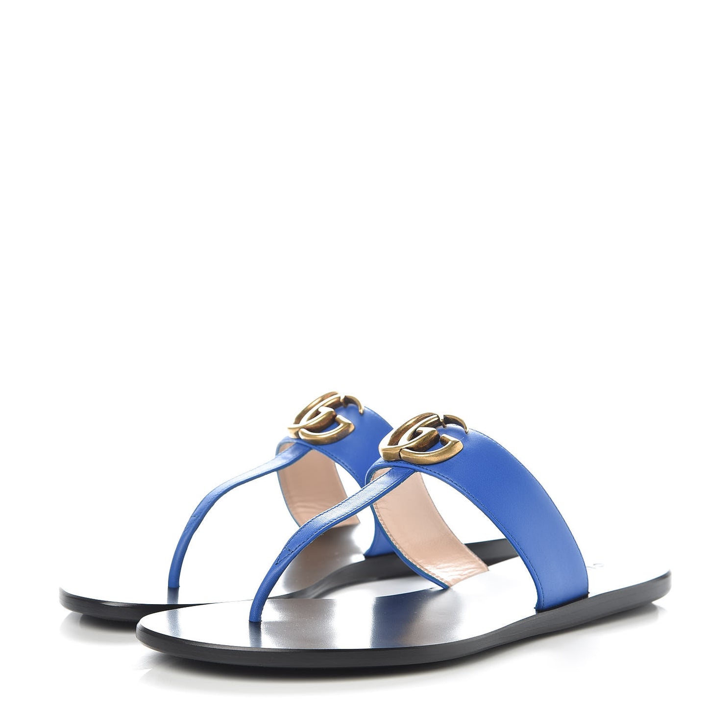 Calfskin GG Marmont Thong Sandals 37.5 Shiny Electric Blue