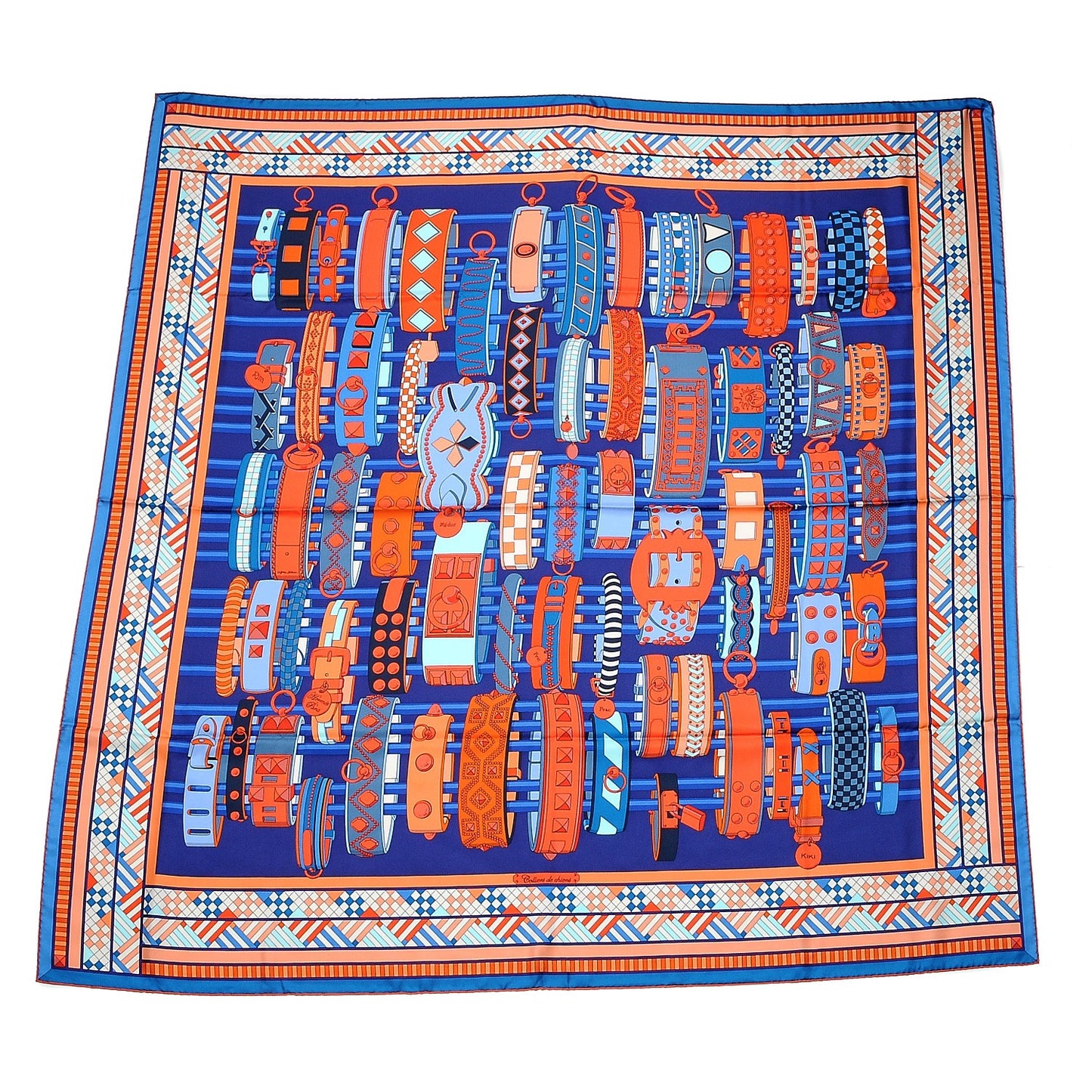 Silk Colliers de Chiens Giant Scarf 140 Indigo Orange Cobalt