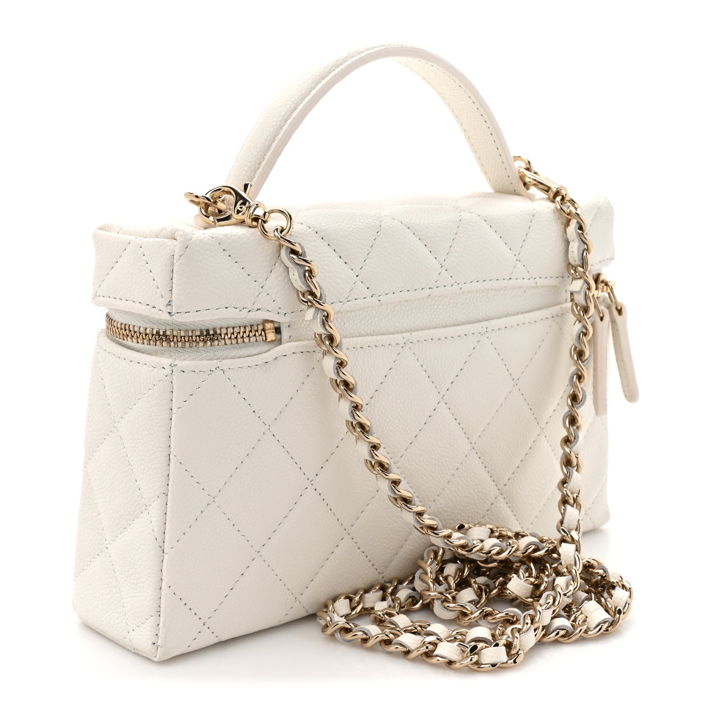 Caviar Quilted Top Handle Slim Vanity With Chain White