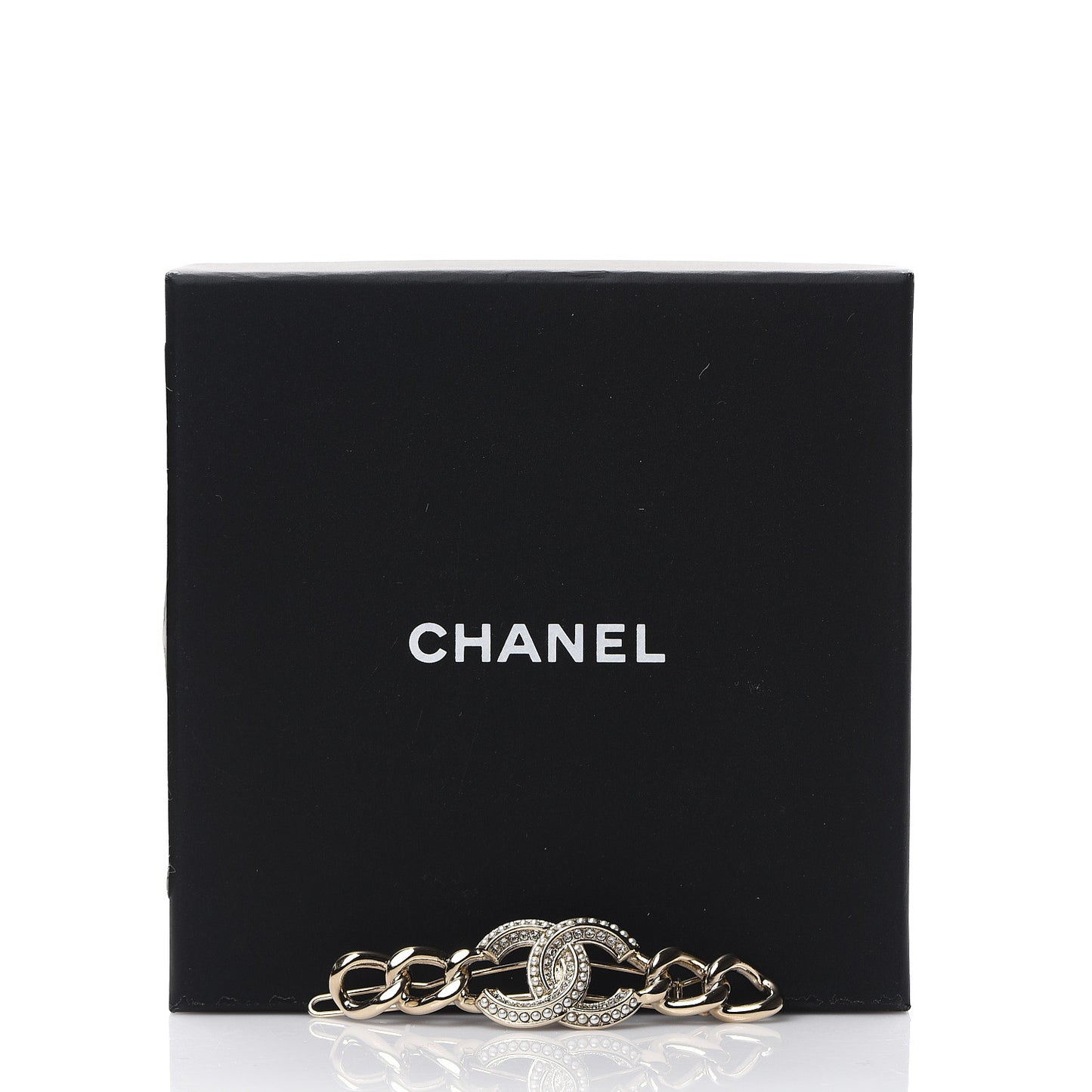 Pearl Crystal Chain CC Hair Clip Barrette Gold