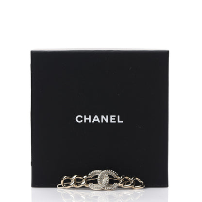 Chanel Pearl Crystal Chain CC Hair Clip Barrette Gold 4 of 4