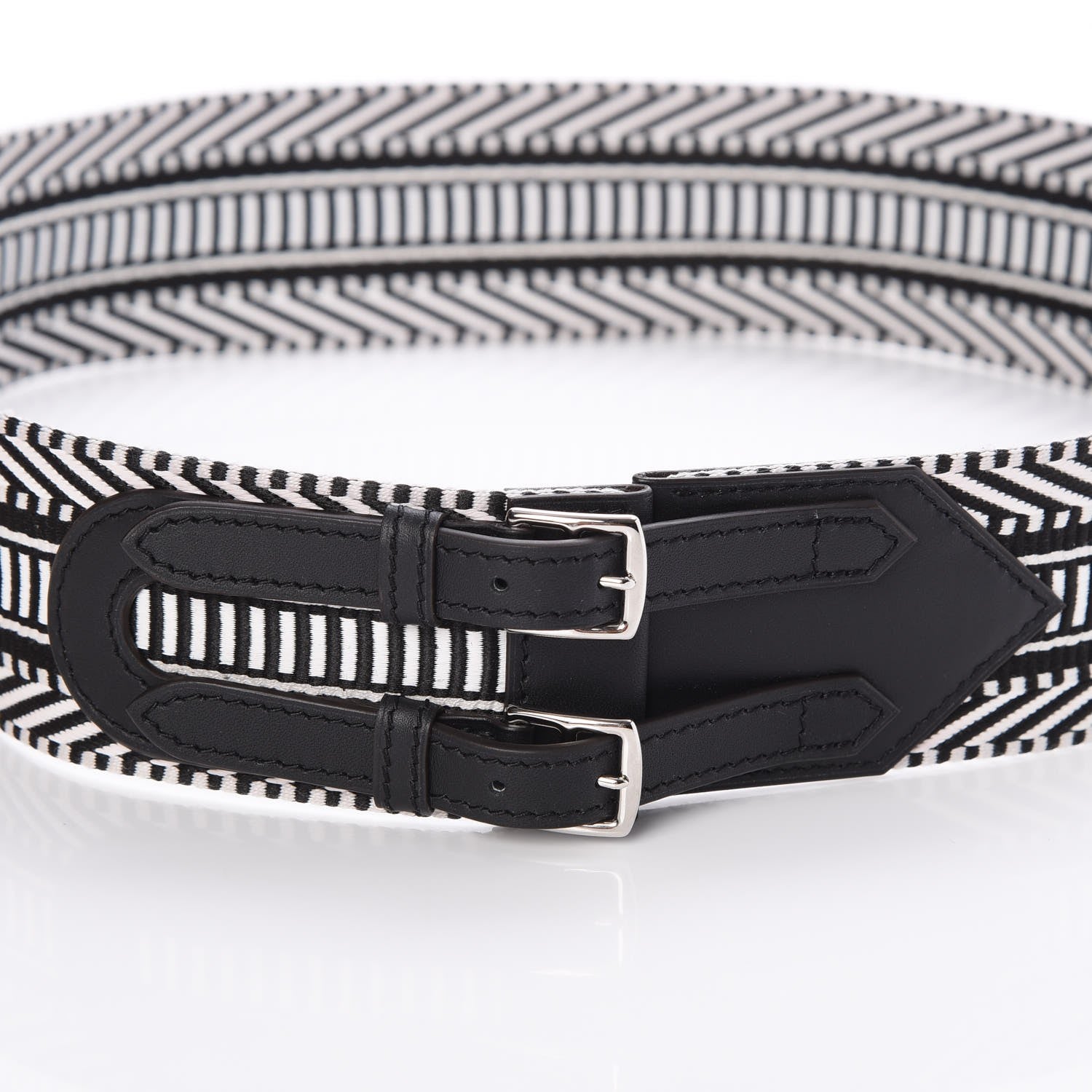 Hermes Toile Sombrero 50mm Cavale Belt 80 Noir Ecru 4 of 5