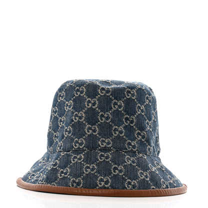 Gucci Washed Jacquard Denim Nappa GG Monogram Oscar Bucket Hat M Denim Cuir 4 of 10