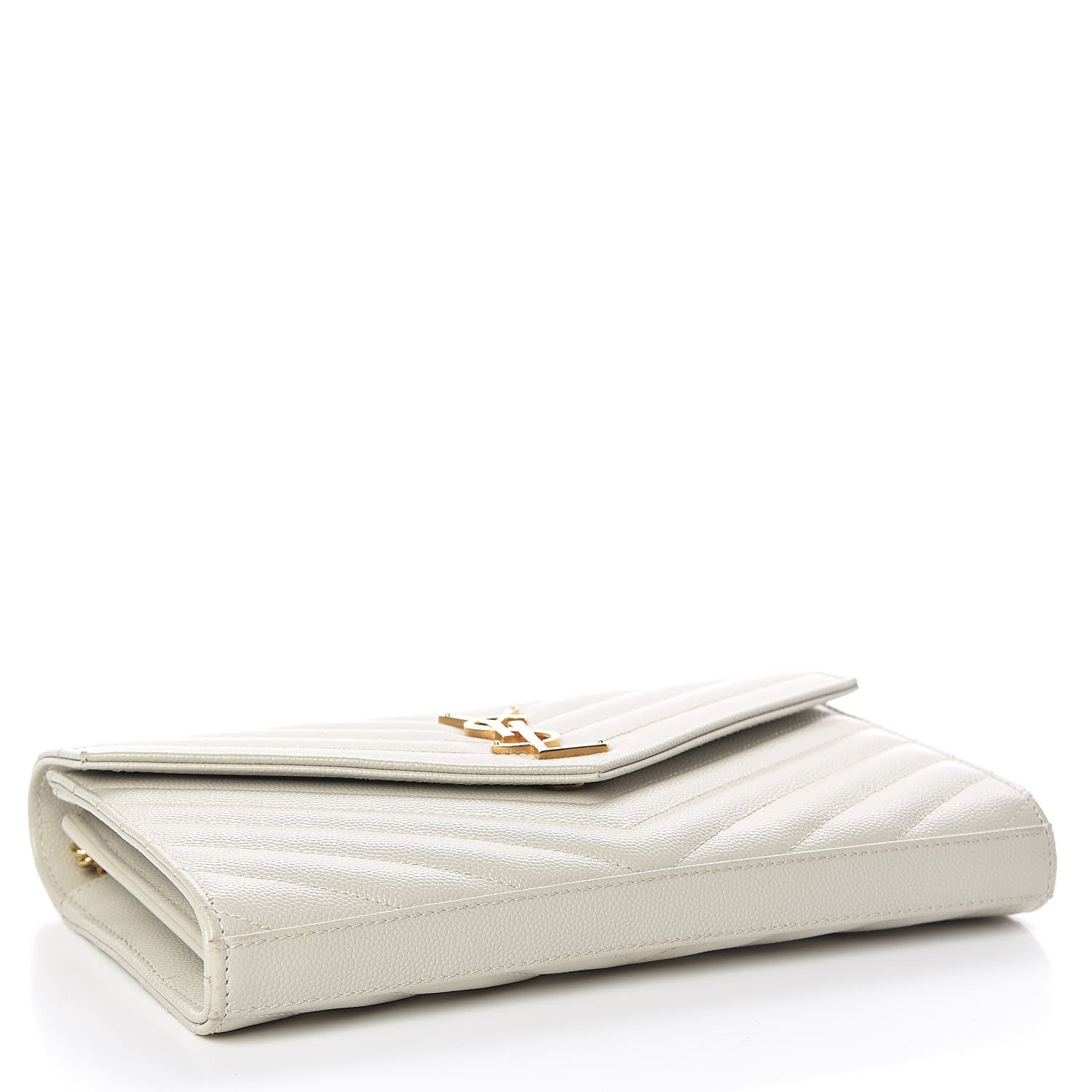 Saint Laurent Grain De Poudre Matelasse Chevron Monogram Chain Wallet Crema Soft 4 of 11