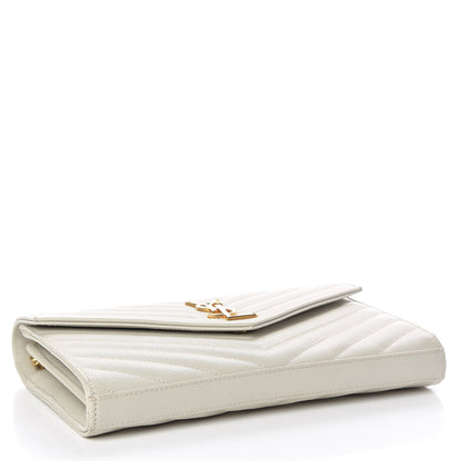 Saint Laurent Grain De Poudre Matelasse Chevron Monogram Chain Wallet Crema Soft 4 of 11