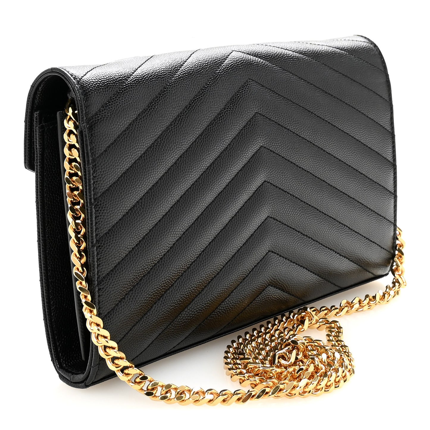 Grain De Poudre Matelasse Chevron Monogram Chain Wallet Black