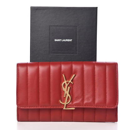 Saint Laurent Lambskin Matelasse Monogram Large Vicky Continental Wallet Rouge Eros 8 of 8
