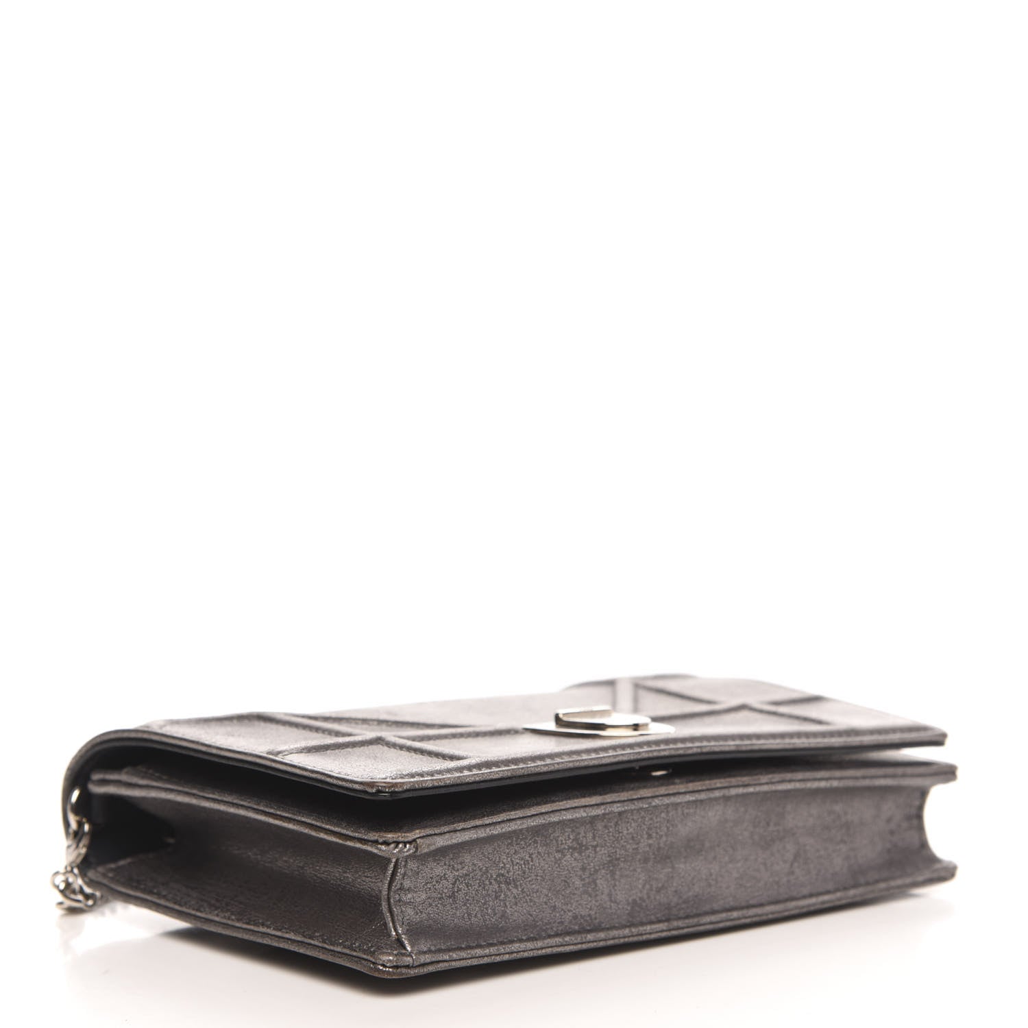 Christian Dior Metallic Brushed Calfskin Diorama Wallet on Chain Pouch Gunmetal 4 of 12