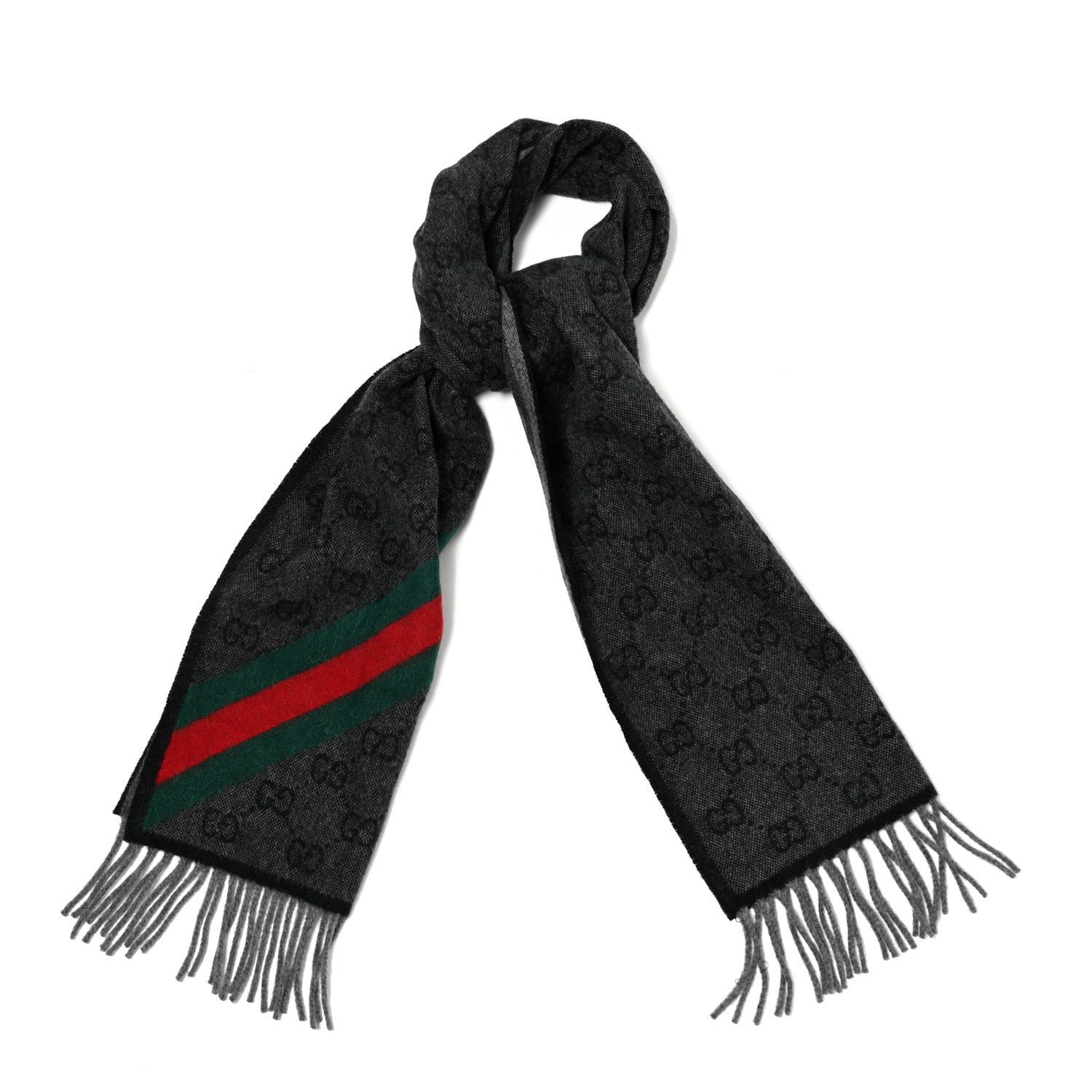 Gucci Wool Jacquard Monogram Web New Nikky Scarf Lead Dark Green 1 of 7