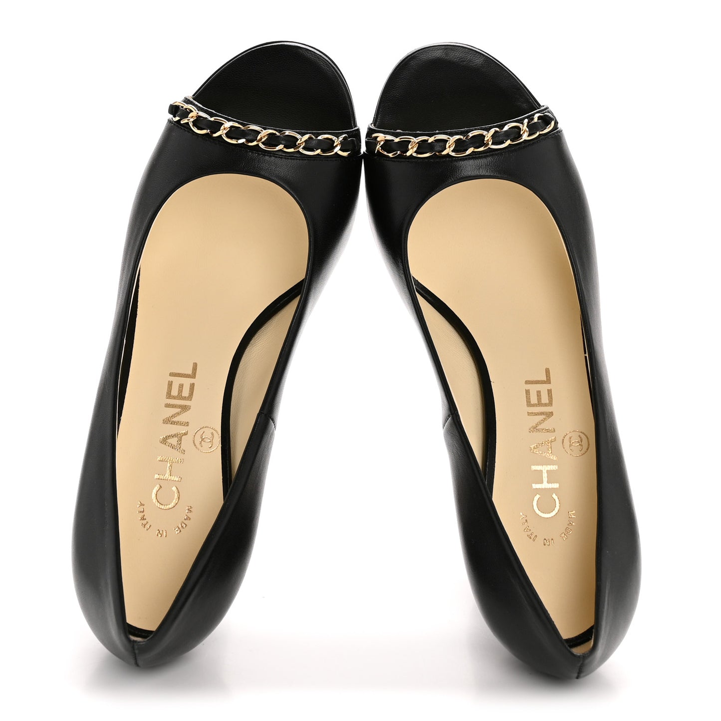 Calfskin Peep Toe CC Pumps 35 Black