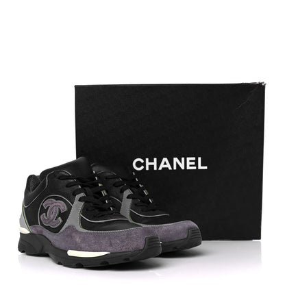 Chanel Calfskin Suede CC Sneakers 36.5 Black Dark Grey Green 10 of 10