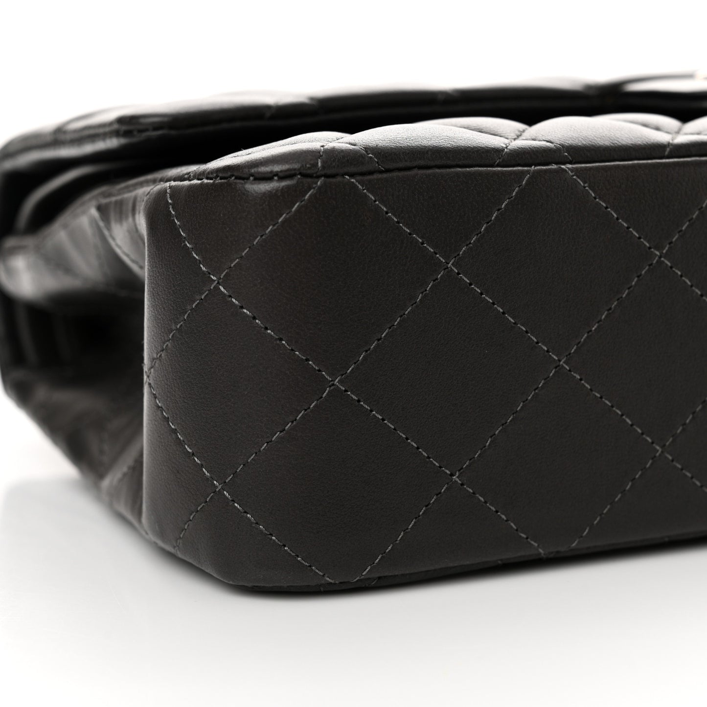 Lambskin Quilted Medium Double Flap Dark Grey