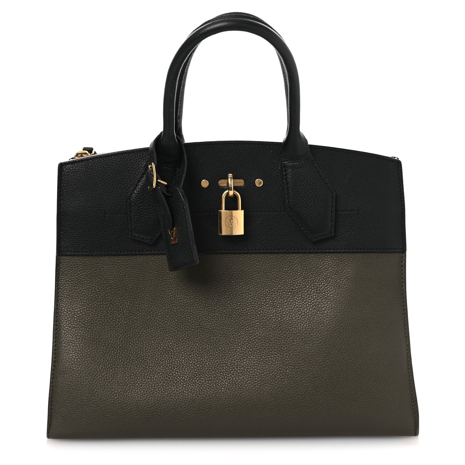 Louis Vuitton Calfskin City Steamer MM Kaki Black 1 of 17