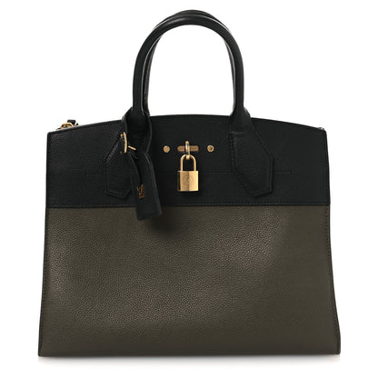 Louis Vuitton Calfskin City Steamer MM Kaki Black 1 of 17