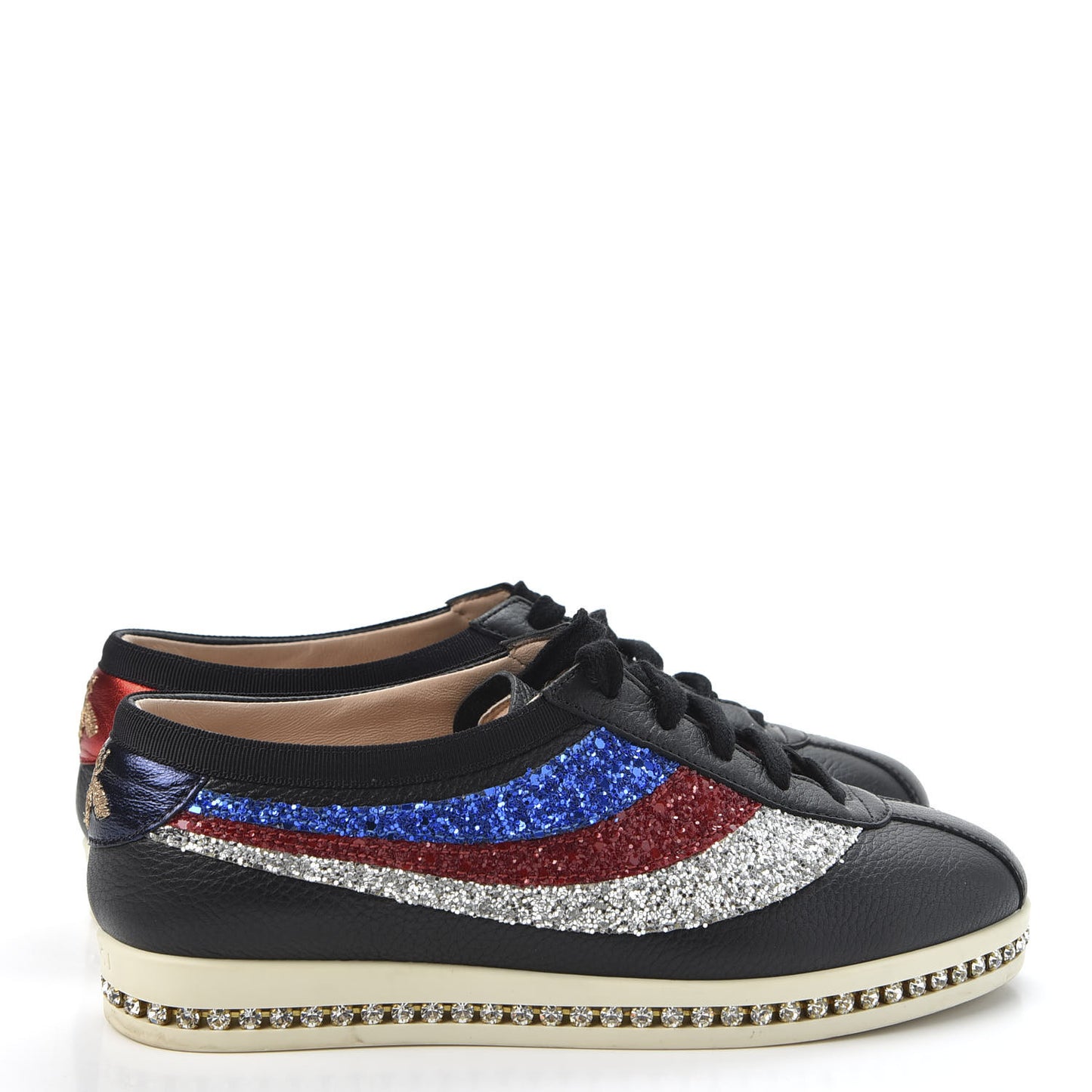 Calfskin Glitter Crystal Womens Sylvie Web Falacer Sneakers 35.5 Black