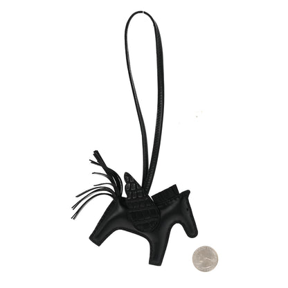 Hermes Milo Lambskin Lizard Touch Grigri Rodeo Pegase Horse Bag Charm PM So Black 2 of 5
