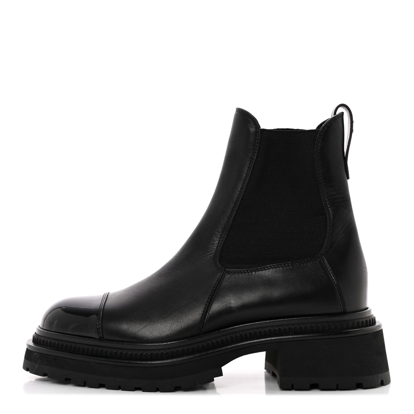 Crumpled Calfskin Patent Cap Toe Short Boots 37 Black