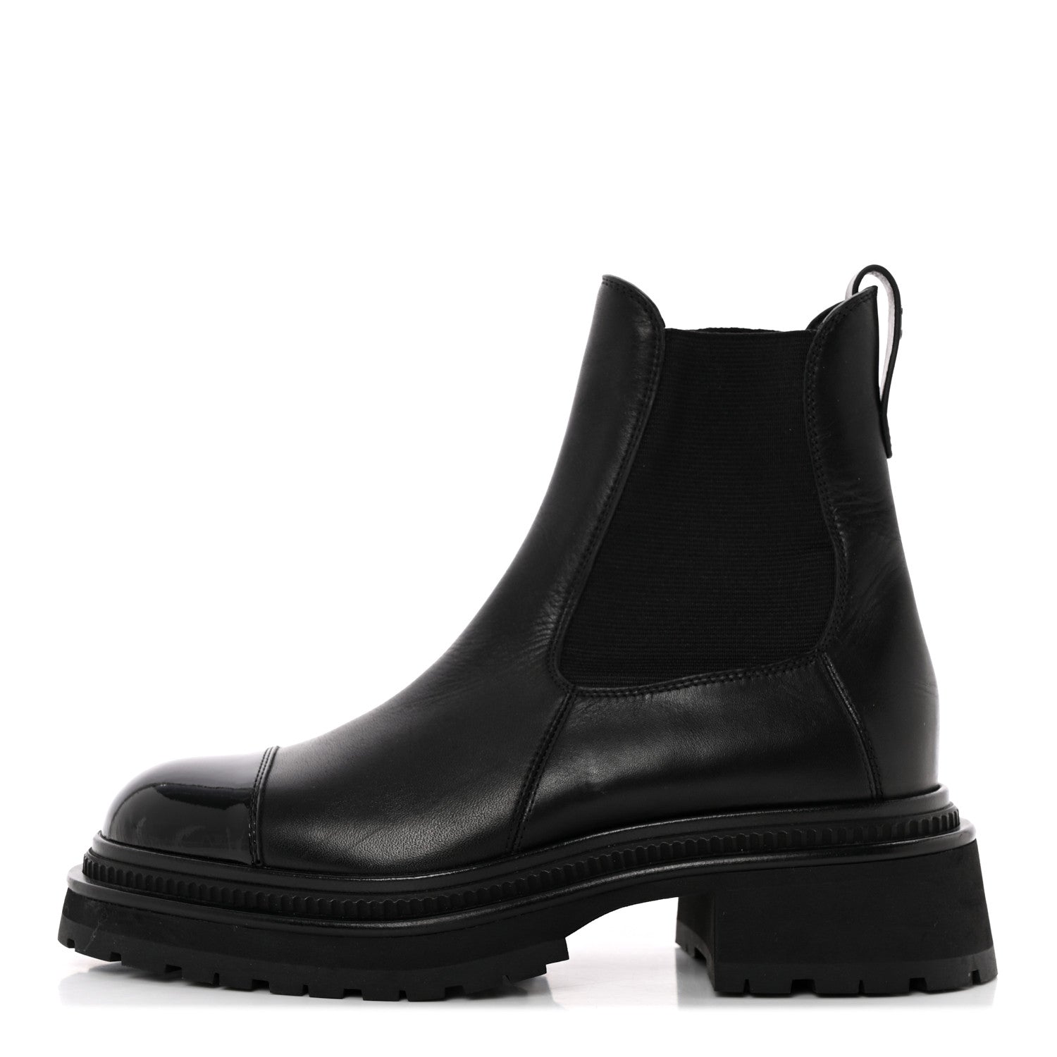 Chanel Crumpled Calfskin Patent Cap Toe Short Boots 37 Black 1 of 12