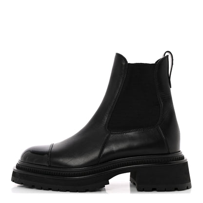 Chanel Crumpled Calfskin Patent Cap Toe Short Boots 37 Black 1 of 12