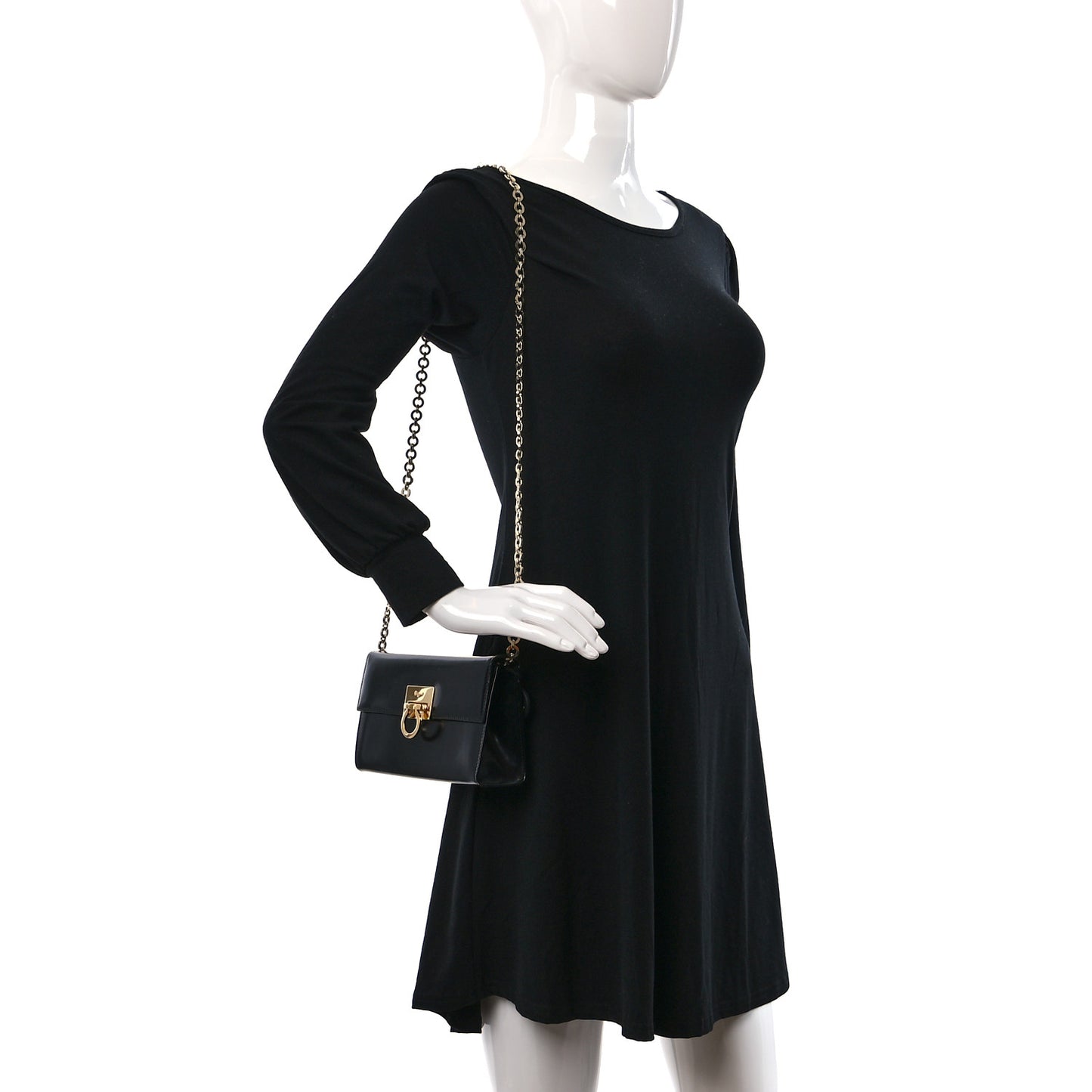 Brushed Calfskin Gancini Chain Crossbody Black