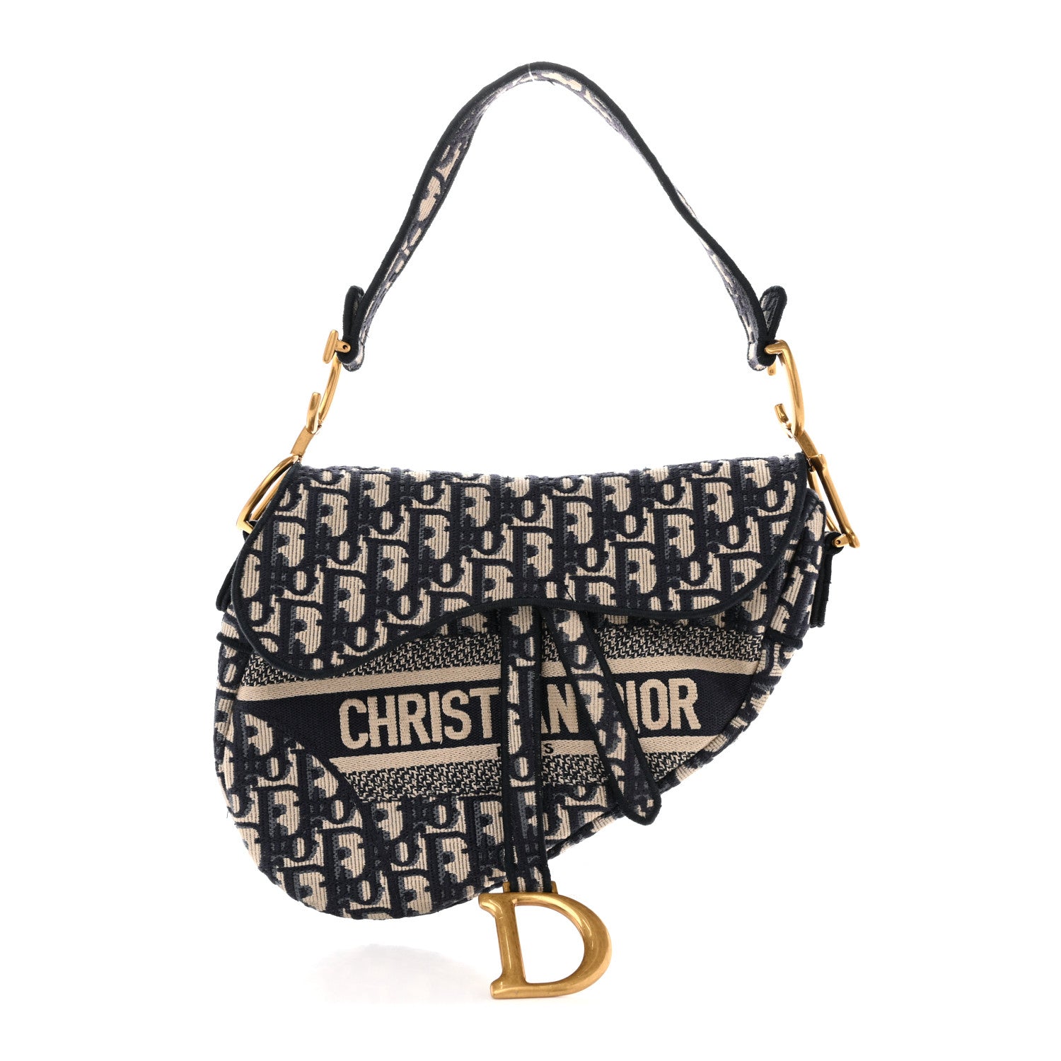 Christian Dior Oblique Embroidered Saddle Bag Blue 1 of 14