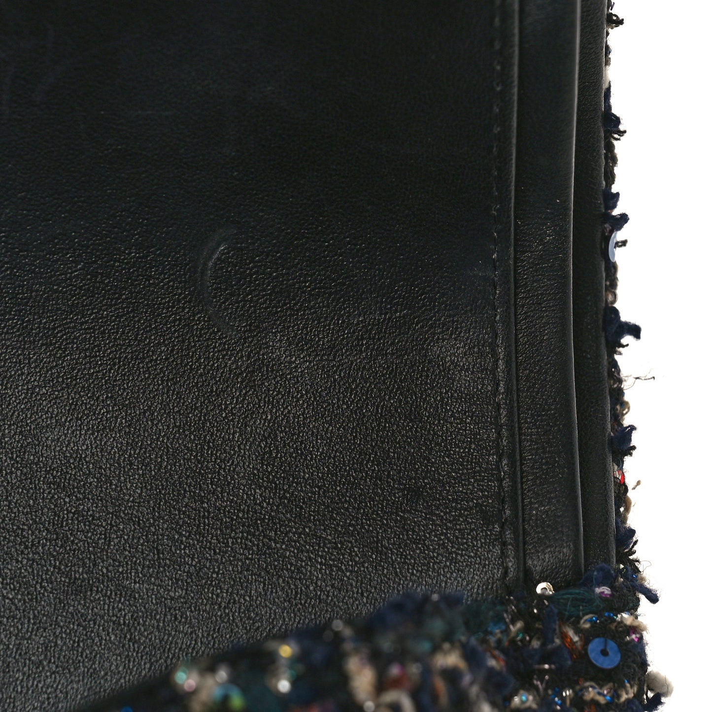 Glittered Tweed Quilted Medium Double Flap Navy Blue Multicolor