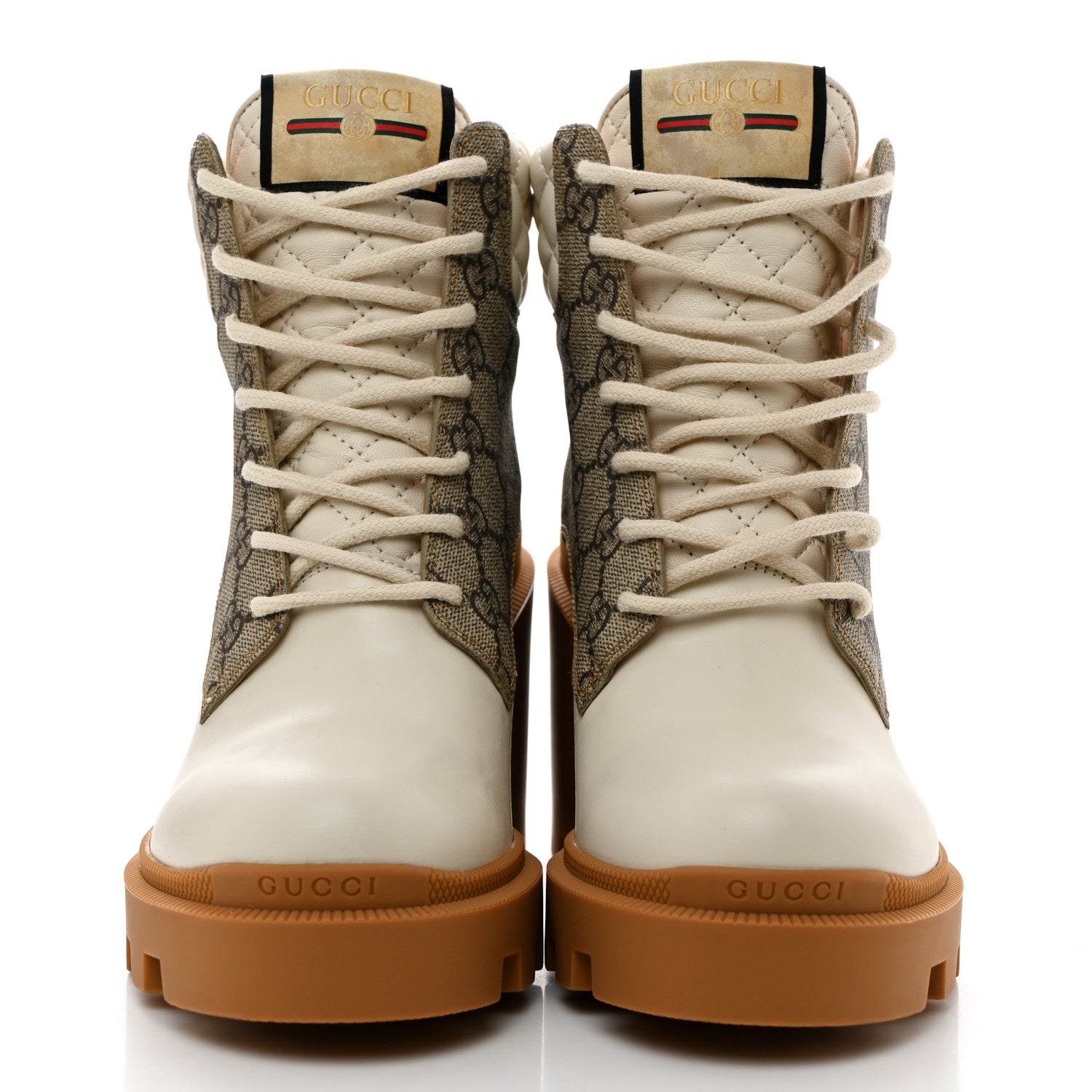 Gucci Calfskin GG Supreme Monogram Nappa Quilted Lace Up Ankle Boots 36.5 Mystic White Beige 2 of 9