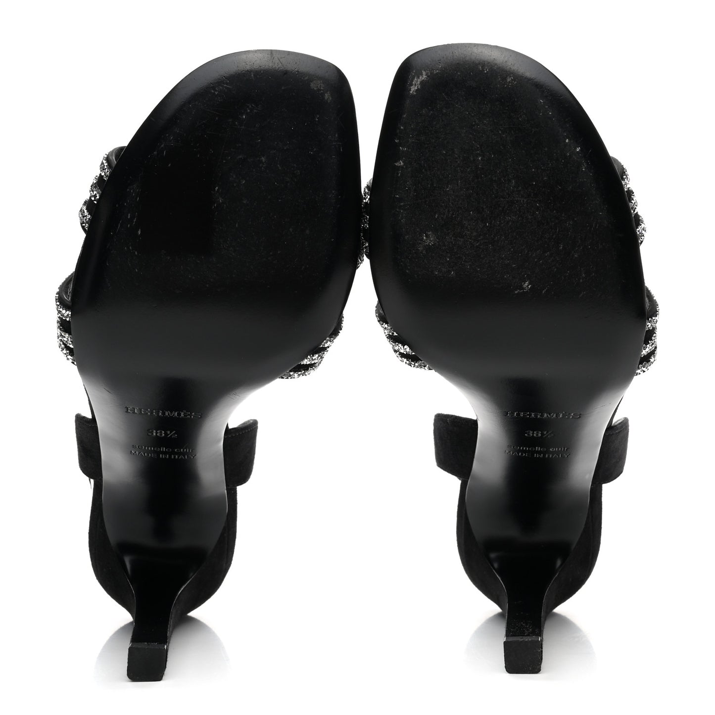 Suede Goatskin Embellished Ella 105 Sandals 38.5 Black