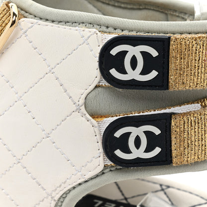 Chanel Goatskin Fabric Gladiator Sandals 36.5 White Light Grey Navy Blue 14 of 14