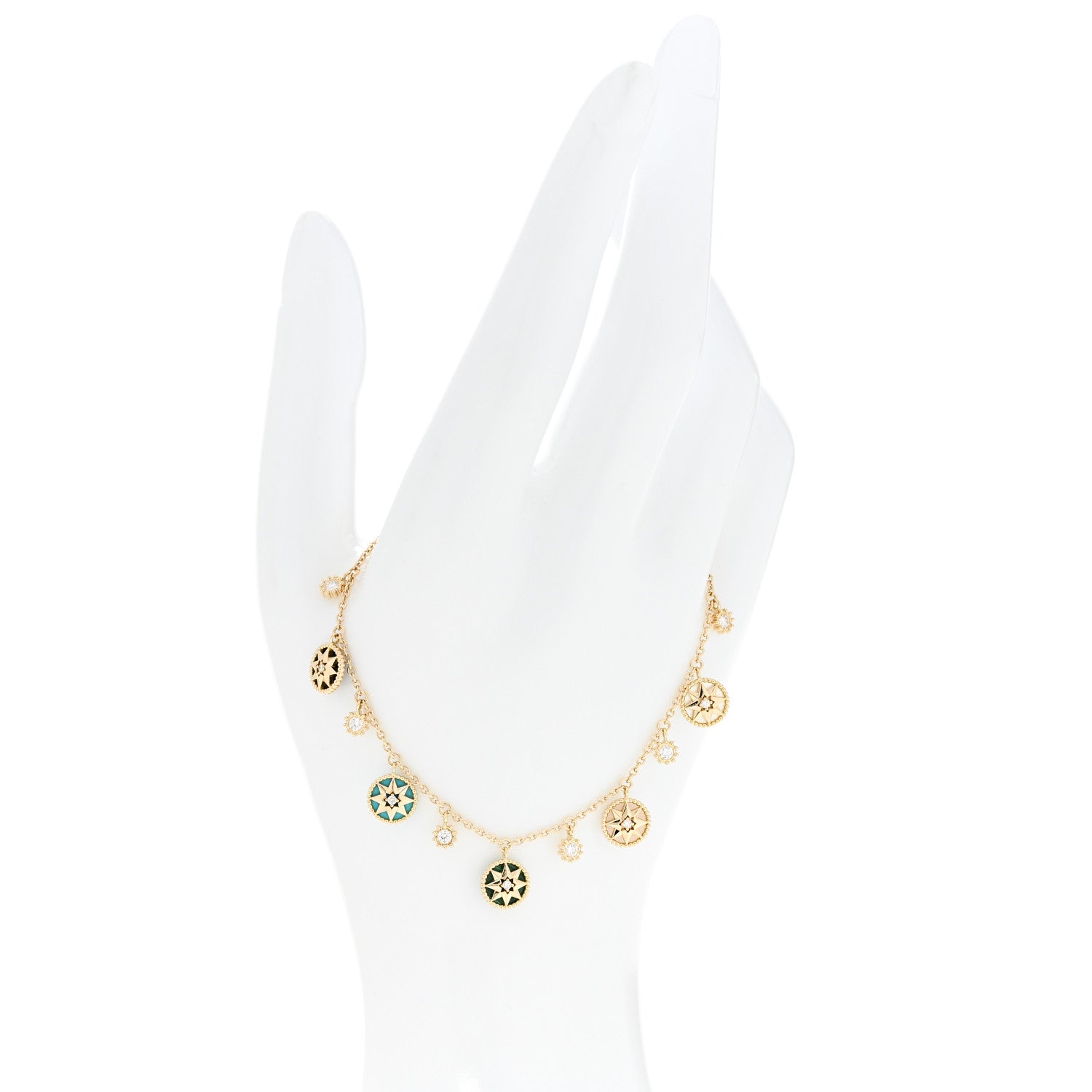 Christian Dior 18K Yellow Gold Diamond Mother of Pearl Multi Gemstone Rose Des Vents Charm Bracelet 2 of 4