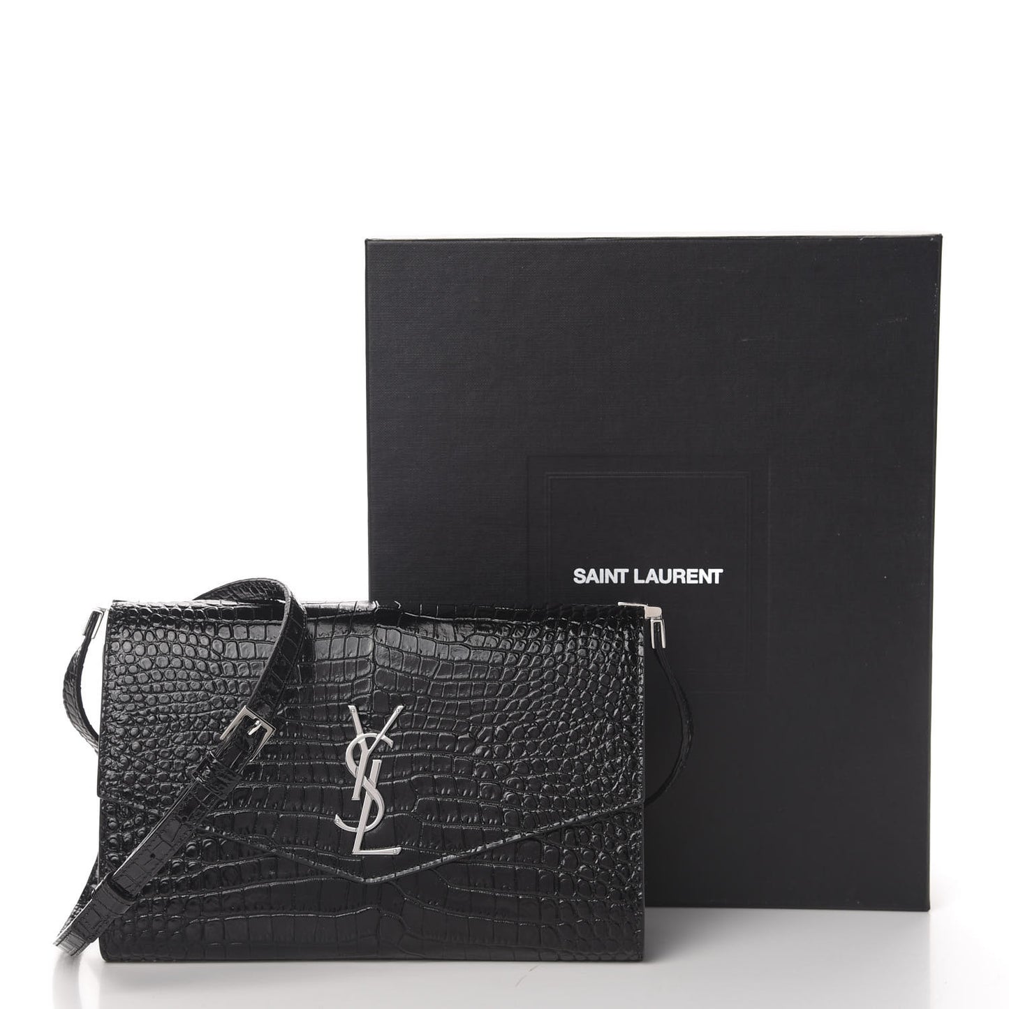 Calfskin Crocodile Embossed Monogram Uptown Crossbody Black