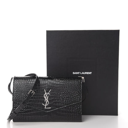 Saint Laurent Calfskin Crocodile Embossed Monogram Uptown Crossbody Black 10 of 10