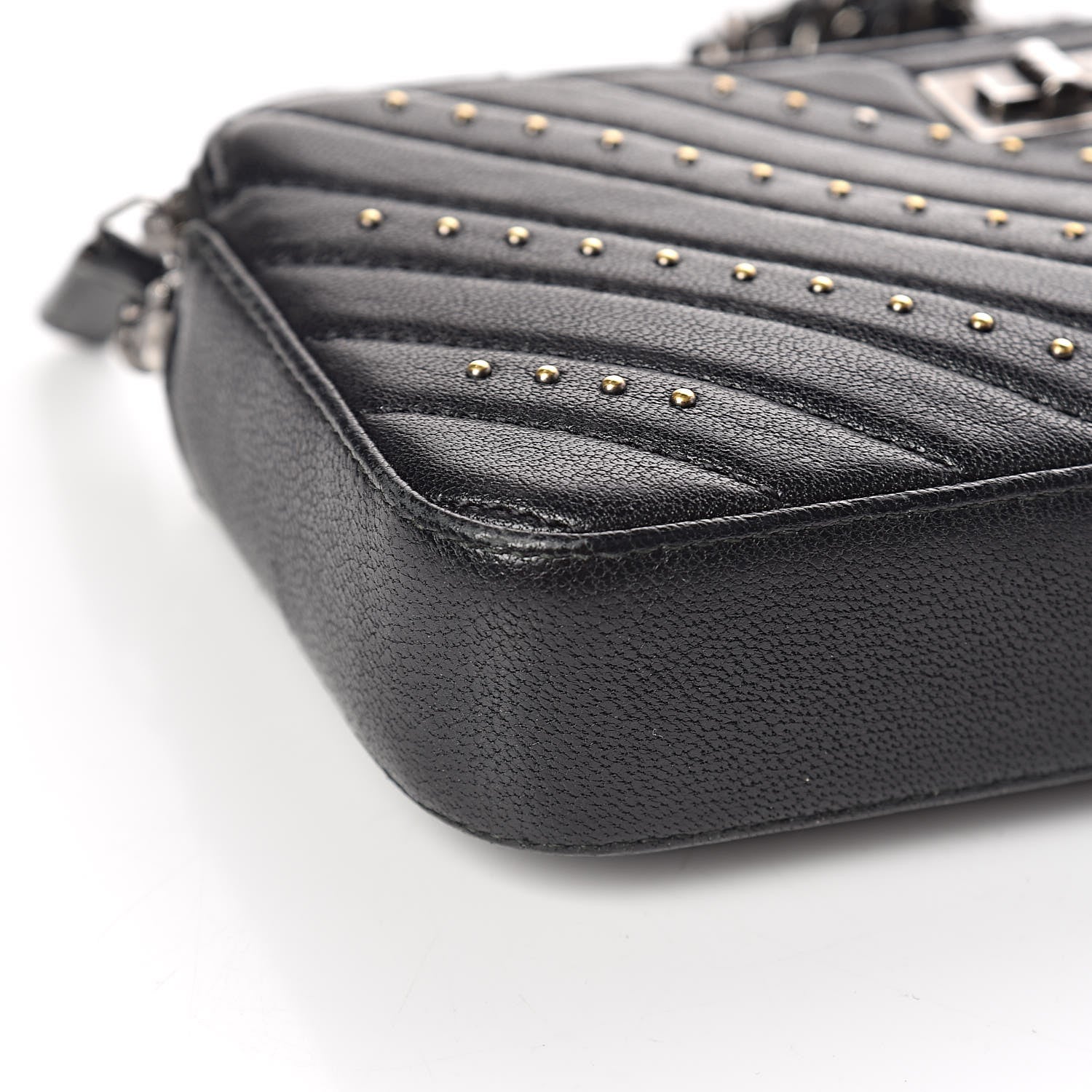 Chanel Sheepskin Chevron Quilted Studded Reissue Small Clutch With Chain Black 5 of 15