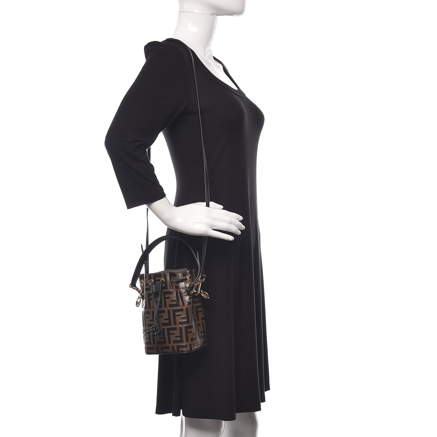 Vitello Liberty F is Fendi Bi-Color FF 1974 Embossed Mini Mon Tresor Bucket Bag Maya Black