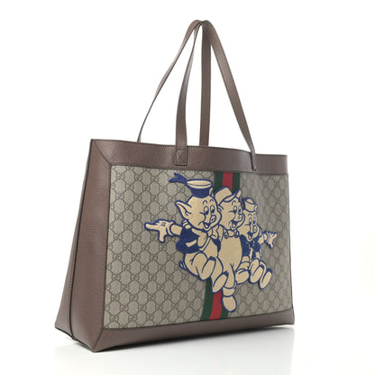 Gucci X DISNEY GG Supreme Monogram Web Three Little Pigs Large Ophidia Tote Beige New Acero 2 of 8