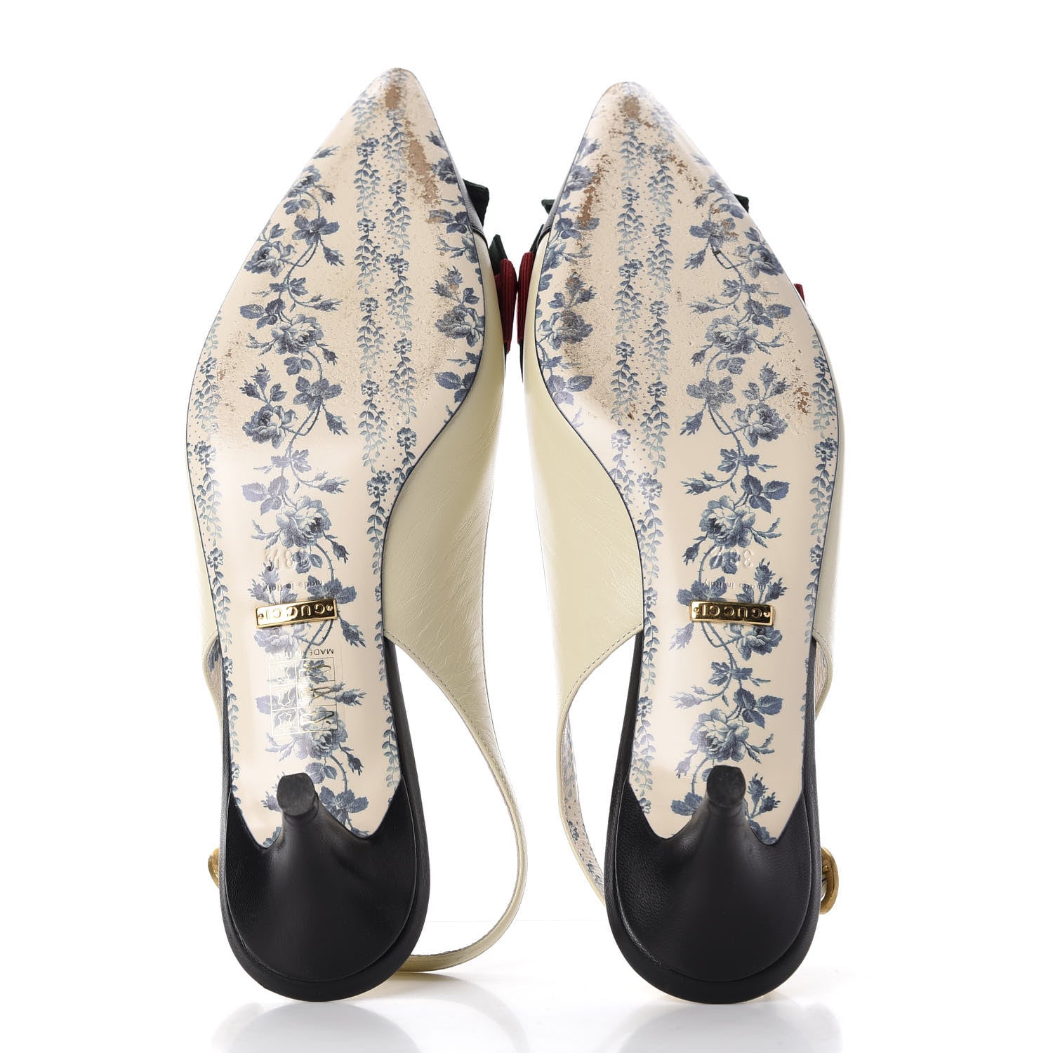 Gucci Malaga Kid Web Bow Jane Low Heel Slingback Pumps 38.5 Vintage White 6 of 15